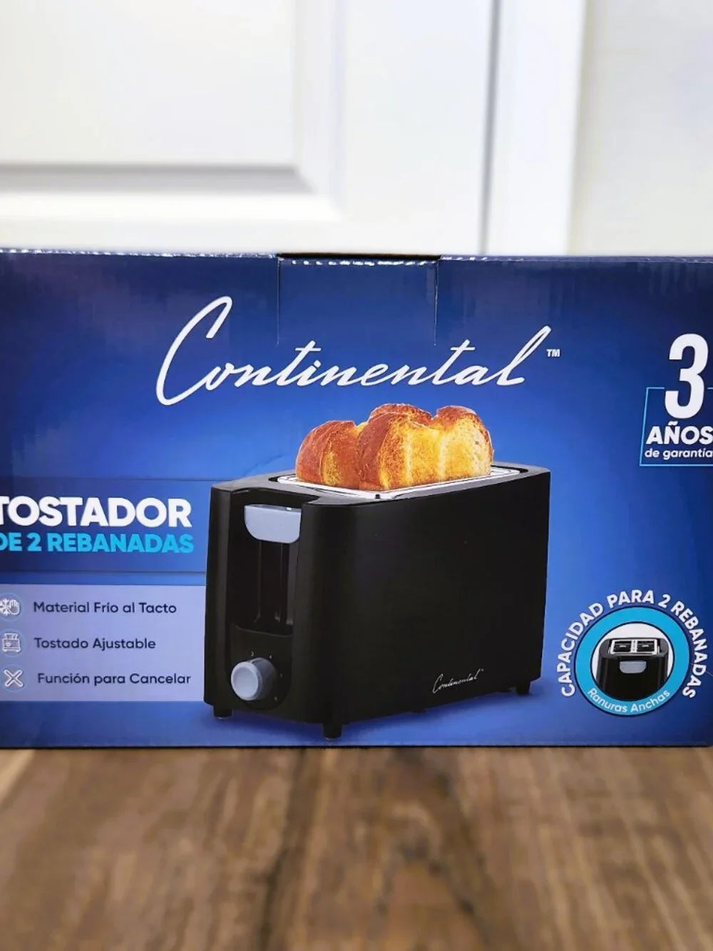 Continental 2 Slice Toaster Black Wide Slots Adjustable Browning NEW IN BOX
